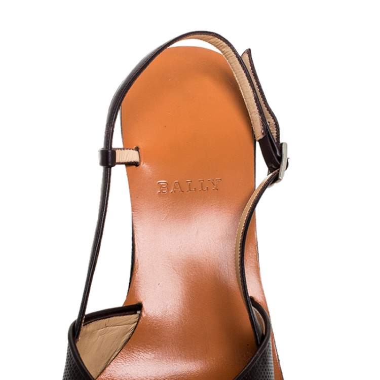 Pre Owned Bally Brown Embossed Leather Slingback Block Heel Sandals Size 38