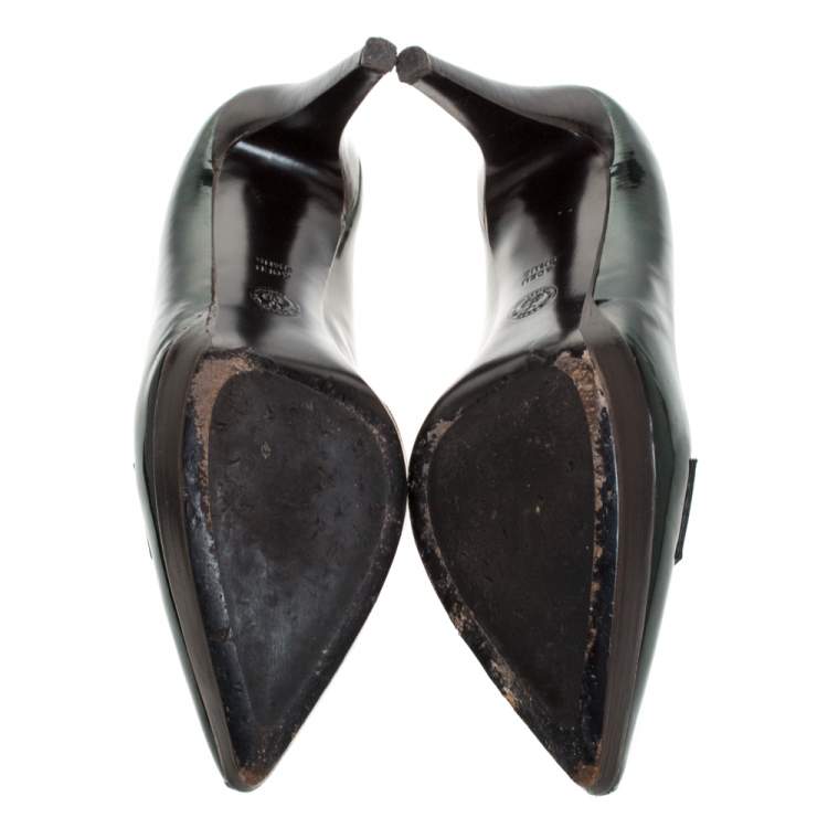 Pre Owned Bally Dark Green Patent Leather Pointed Toe Pumps Size 40