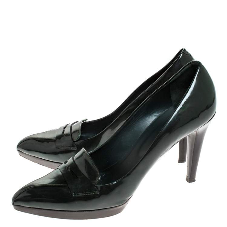 Pre Owned Bally Dark Green Patent Leather Pointed Toe Pumps Size 40