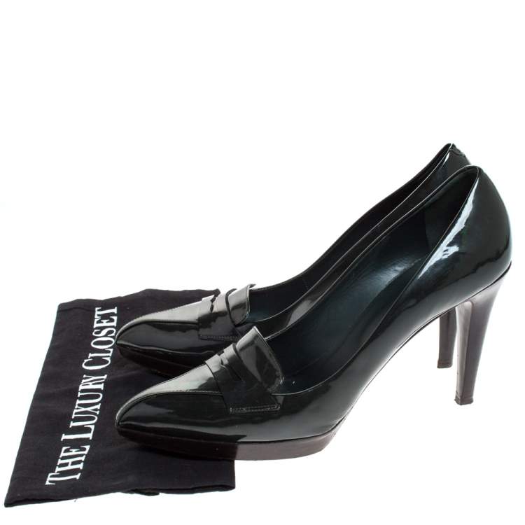 Pre Owned Bally Dark Green Patent Leather Pointed Toe Pumps Size 40