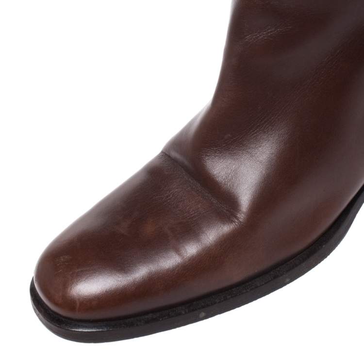 Pre Owned Bally Brown Leather Knee Length Boots Size 37.5