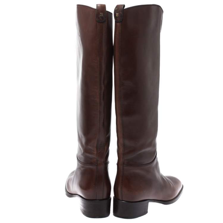 Pre Owned Bally Brown Leather Knee Length Boots Size 37.5