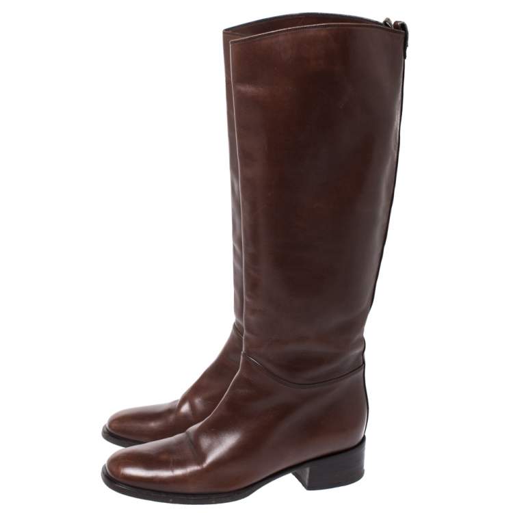 Pre Owned Bally Brown Leather Knee Length Boots Size 37.5