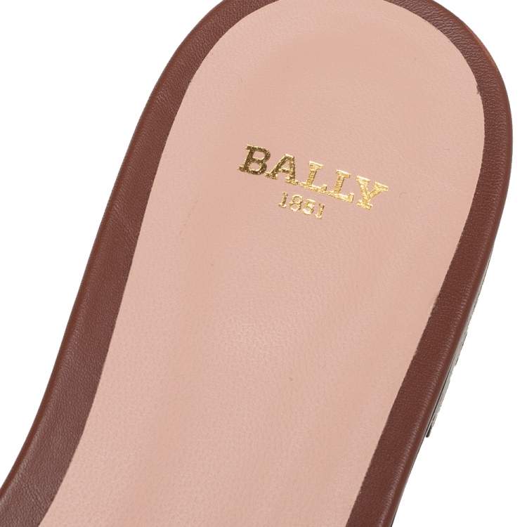 Pre Owned Bally Brown Leather Peoni  Studs Flat Sandals Size 38