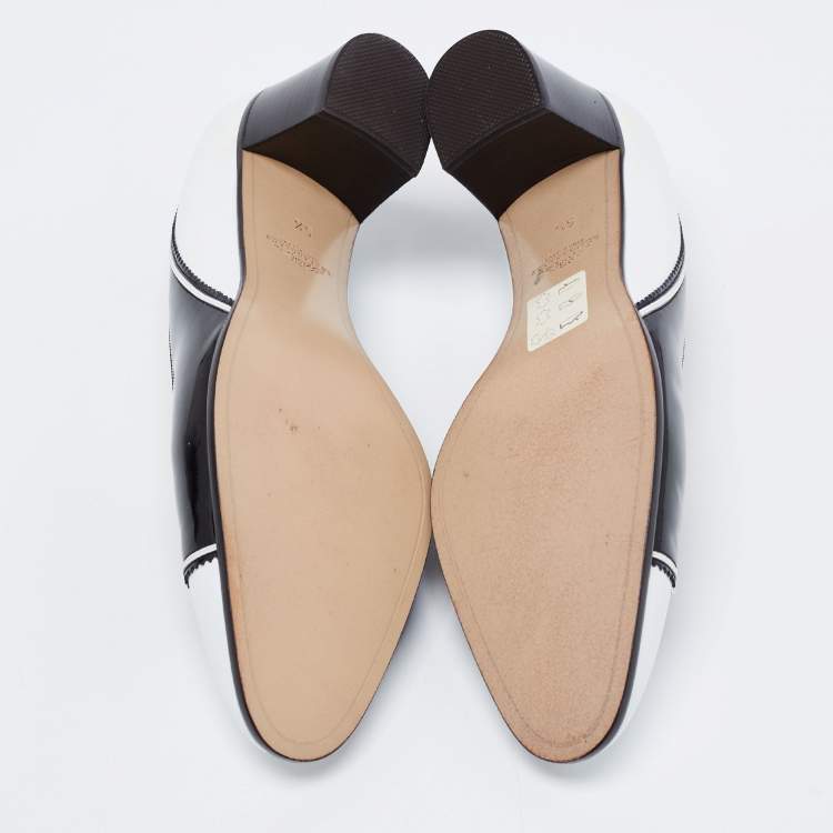 Pre Owned Bally Vintage White/Black Patent And Leather Block Heel Pumps Size 38.5