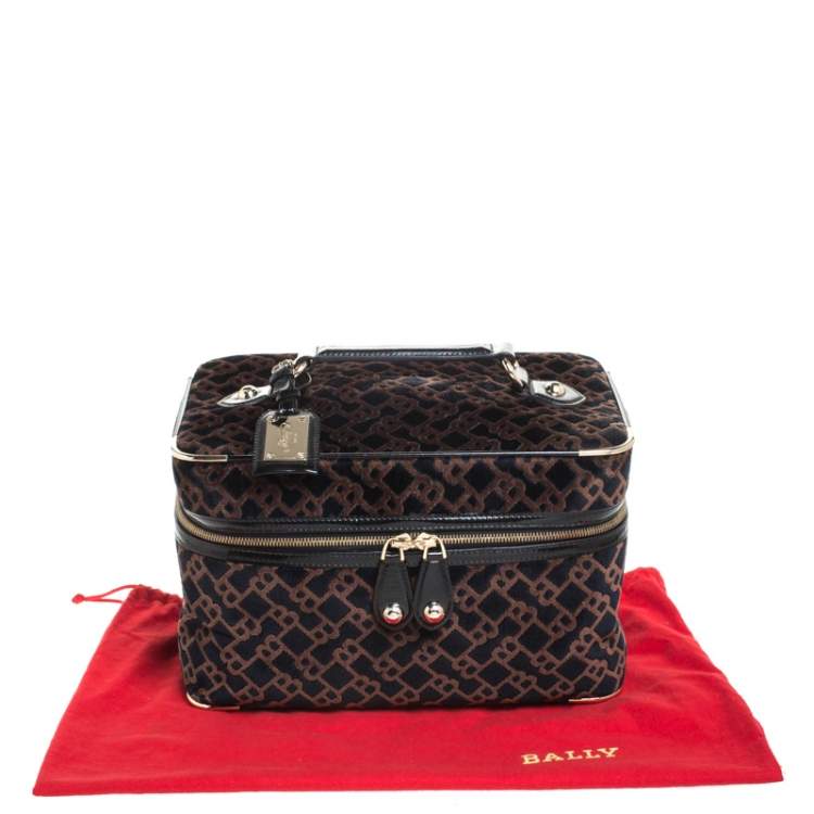 Pre Owned Bally Brown/Blue Logo Velvet Large Makeup Case