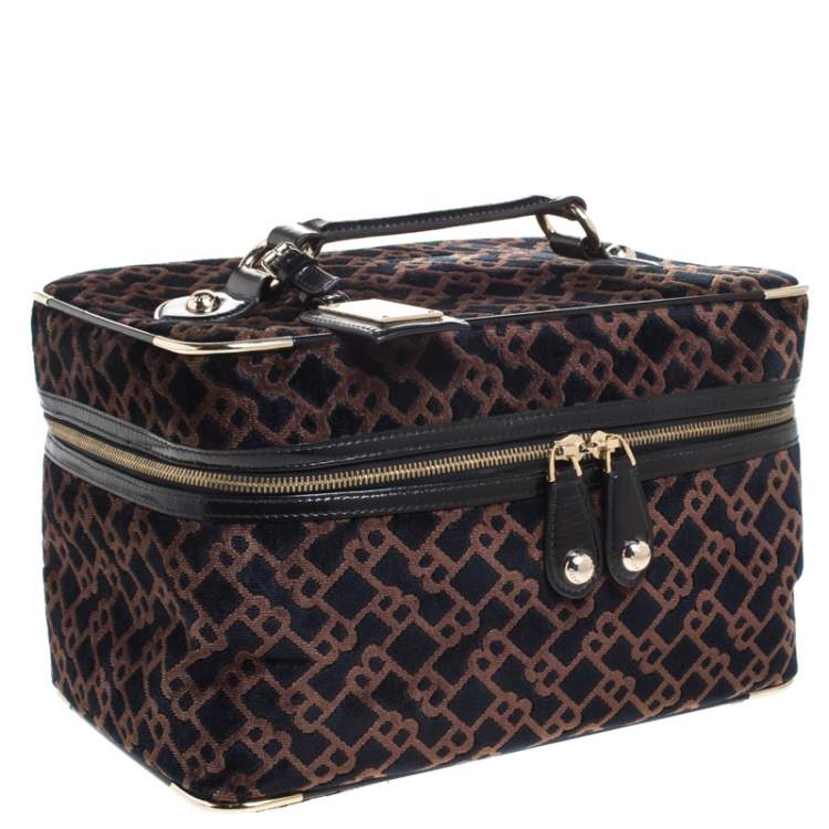 Pre Owned Bally Brown/Blue Logo Velvet Large Makeup Case