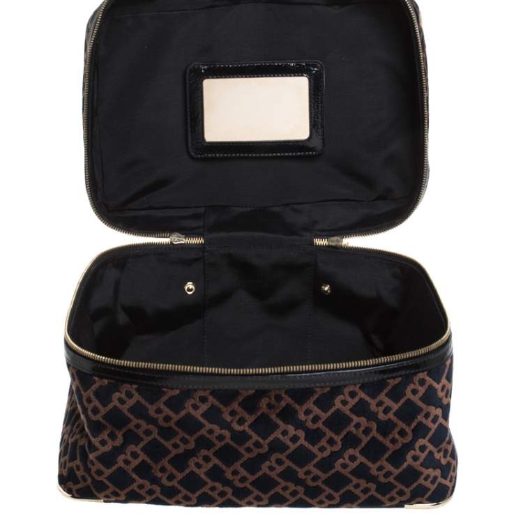 Pre Owned Bally Brown/Blue Logo Velvet Large Makeup Case