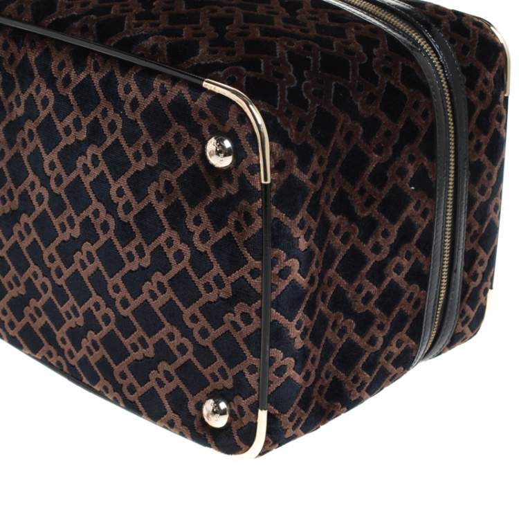 Pre Owned Bally Brown/Blue Logo Velvet Large Makeup Case