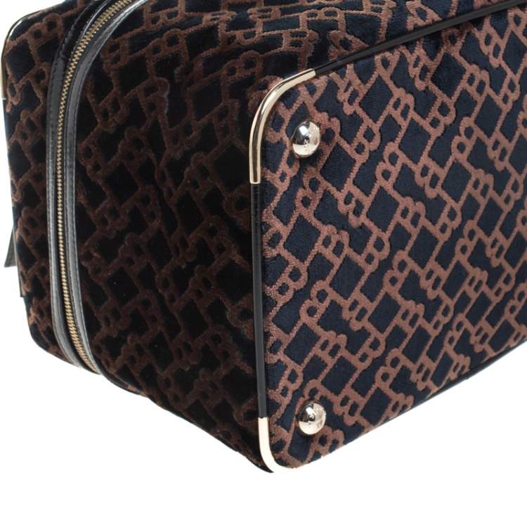 Pre Owned Bally Brown/Blue Logo Velvet Large Makeup Case
