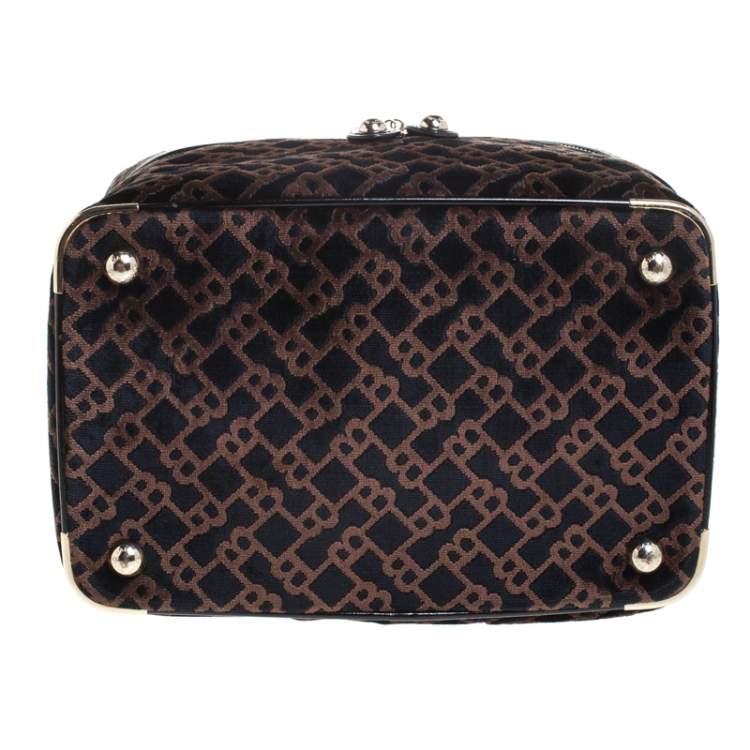 Pre Owned Bally Brown/Blue Logo Velvet Large Makeup Case