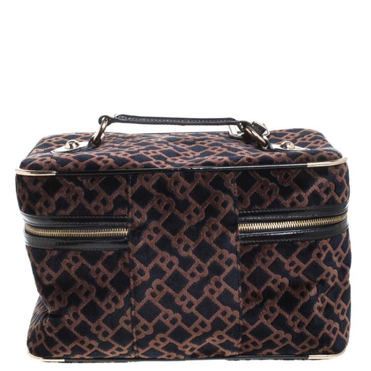 Pre Owned Bally Brown/Blue Logo Velvet Large Makeup Case