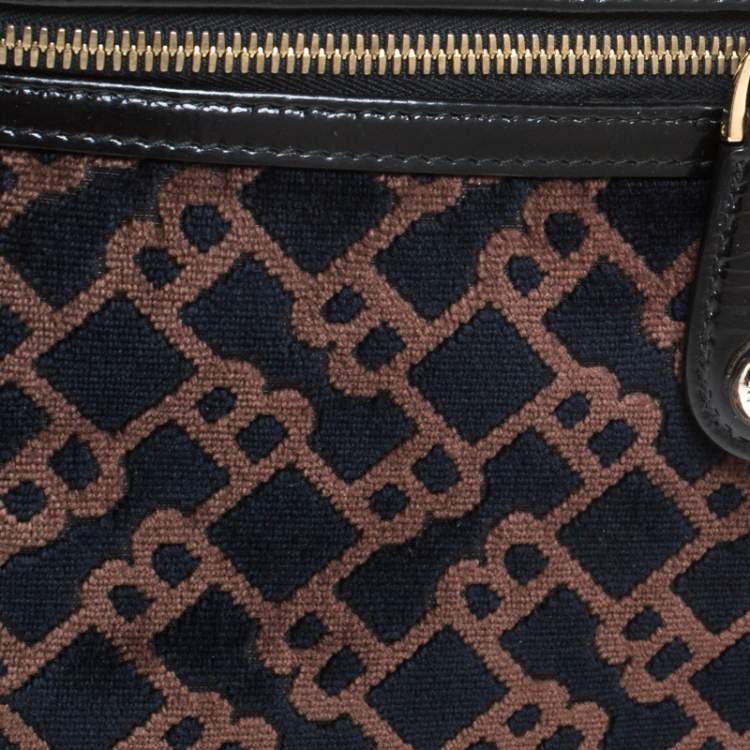 Pre Owned Bally Brown/Blue Logo Velvet Large Makeup Case
