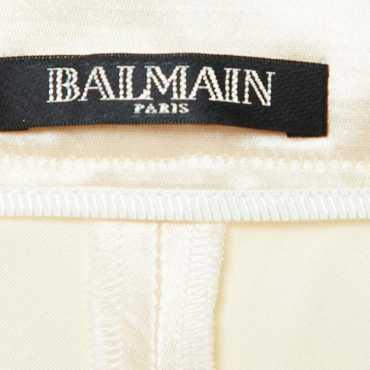 Pre Owned Balmain Cream Wool & Silk Pleated and Draped Trousers M