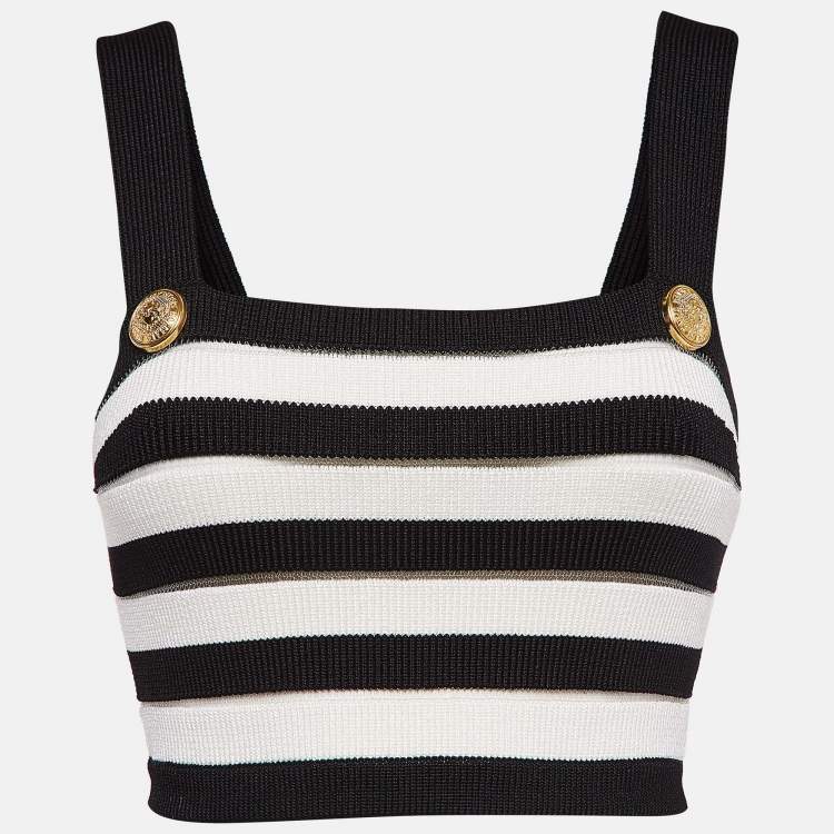 Pre Owned Balmain Black/White Knitted Crop Top M