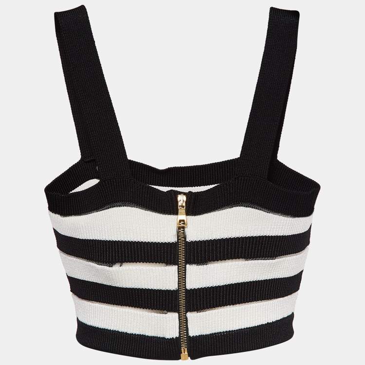 Pre Owned Balmain Black/White Knitted Crop Top M