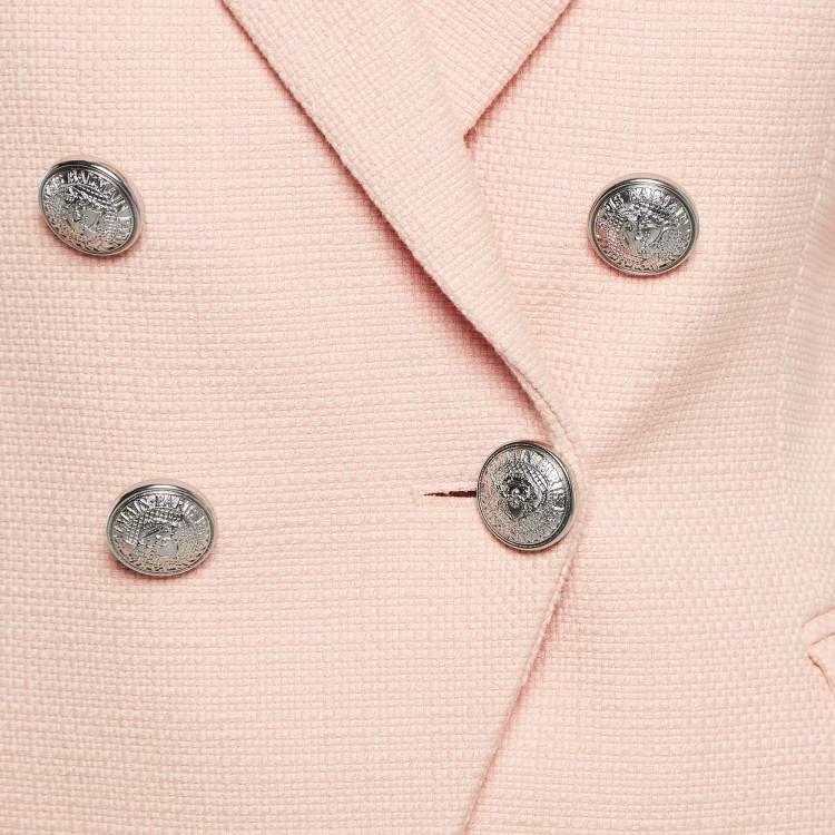 Pre Owned Balmain Pink Cotton Canvas Double Breasted Blazer S