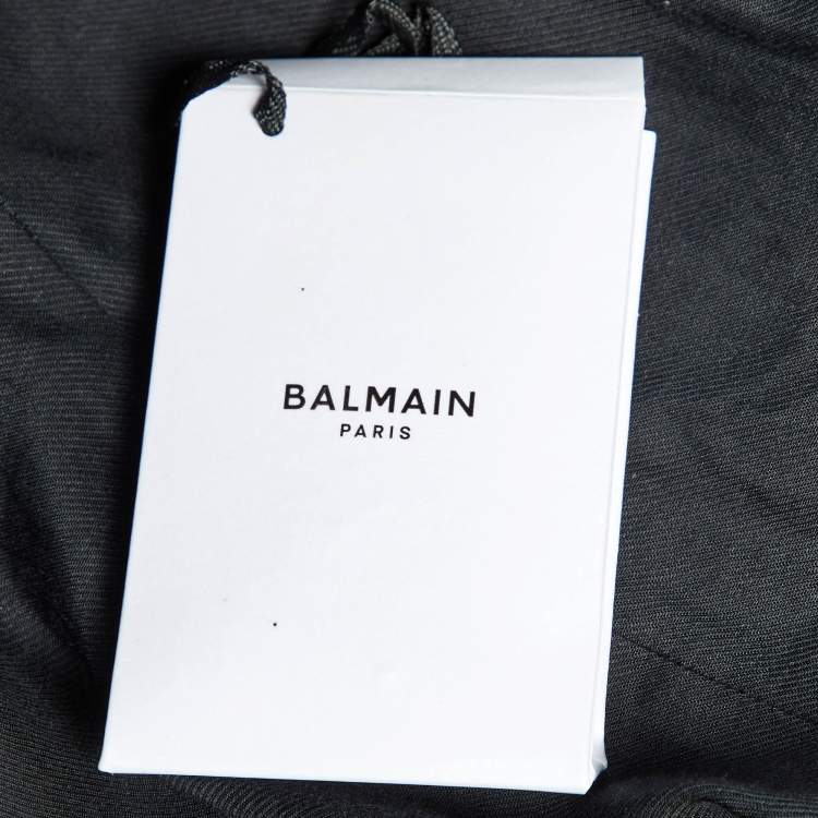 Pre Owned Balmain Black Leather Double Breasted Jacket XL