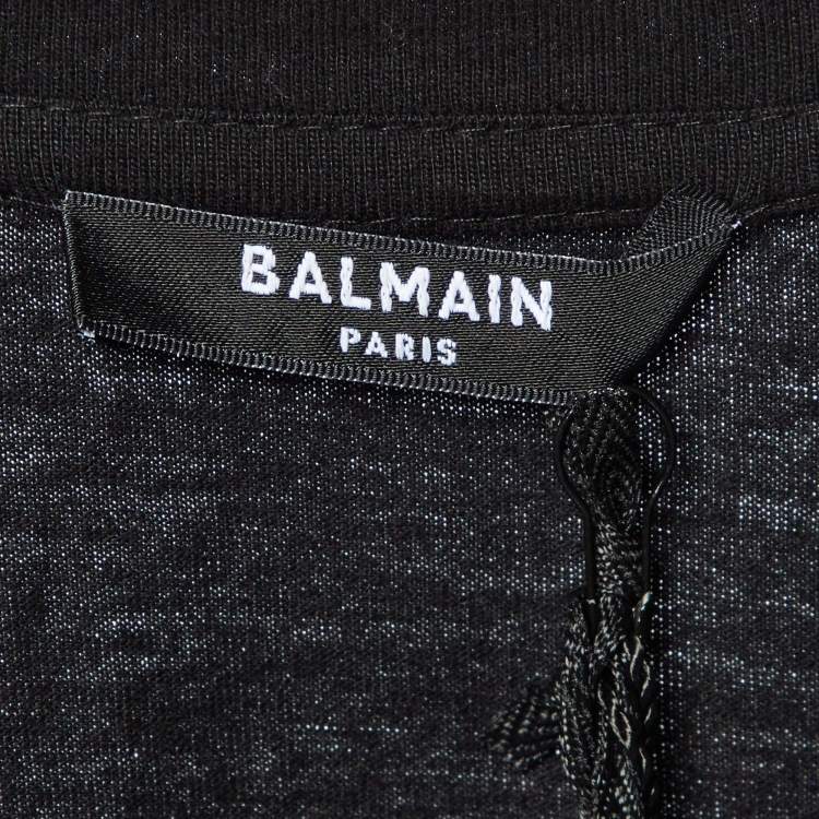Pre Owned Balmain Black Embellished Cotton Knit Top S