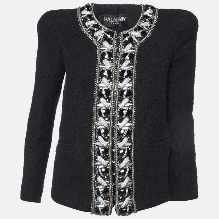 Pre Owned Balmain Black Embellished Tweed Jacket M