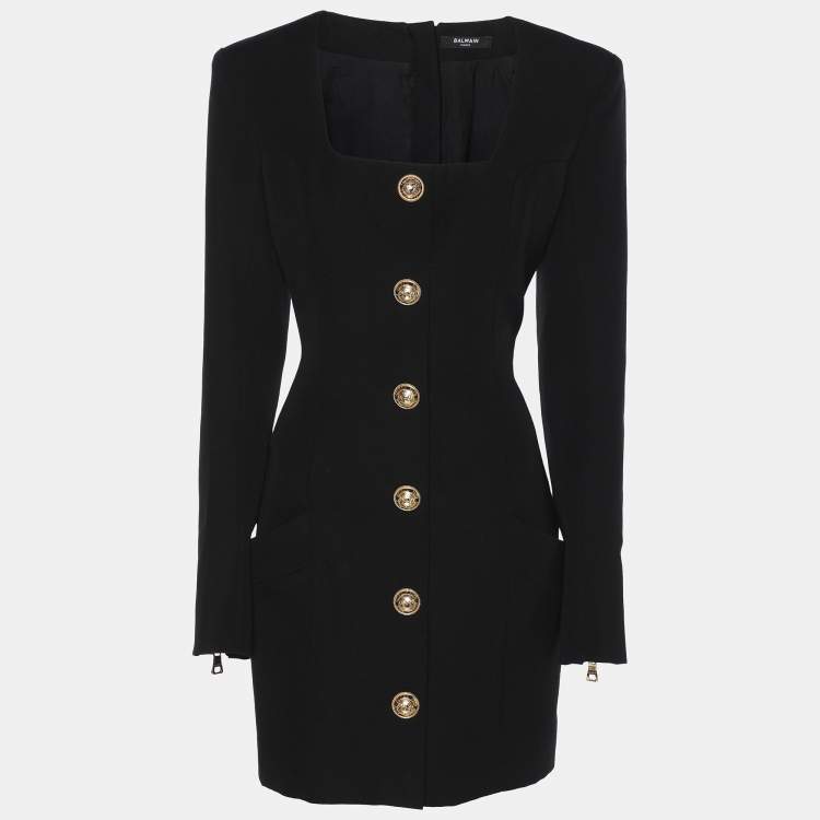 Pre Owned Balmain Black Wool Midi Dress M