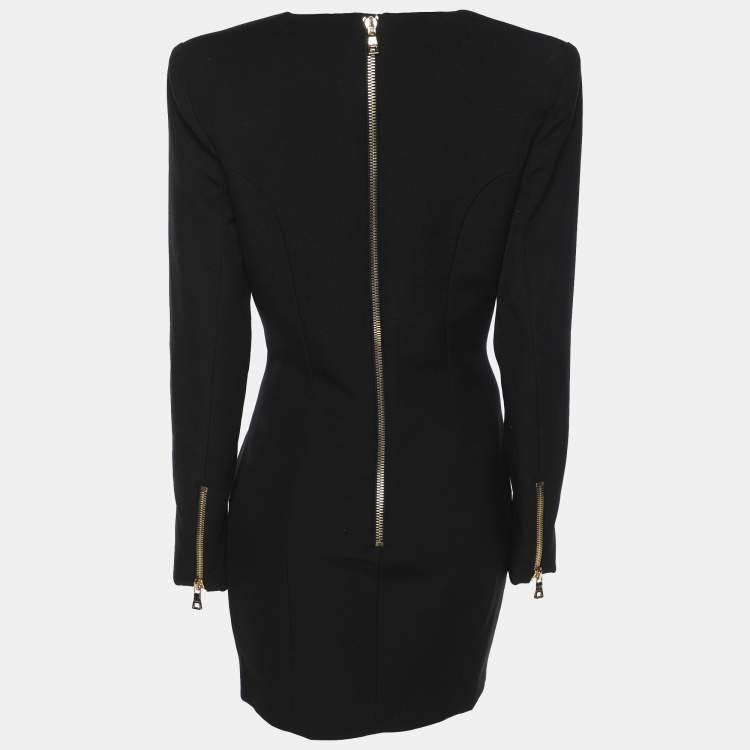 Pre Owned Balmain Black Wool Midi Dress M