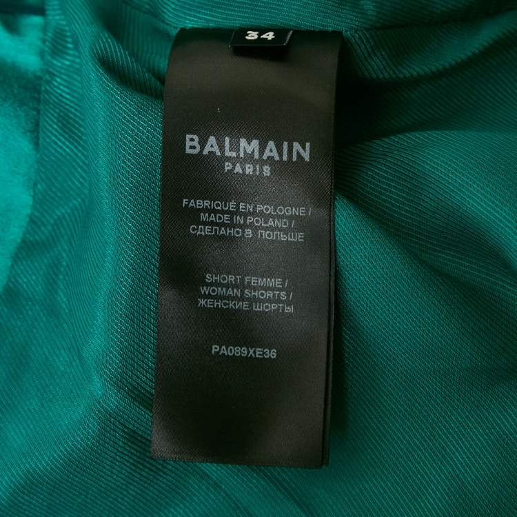 Pre Owned Balmain Green Tweed Button Detail High Rise Shorts S