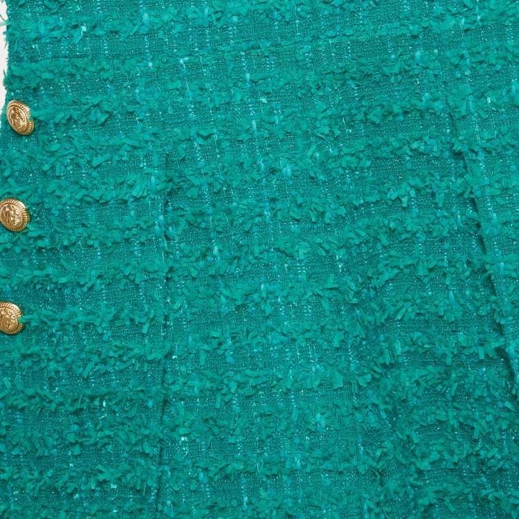 Pre Owned Balmain Green Tweed Button Detail High Rise Shorts S