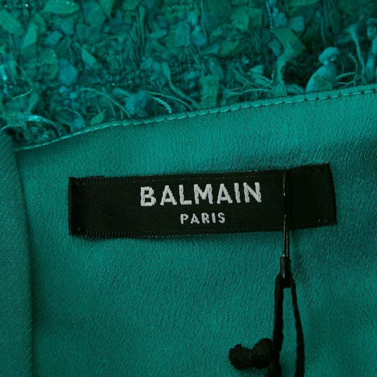 Pre Owned Balmain Green Tweed Button Detail High Rise Shorts S