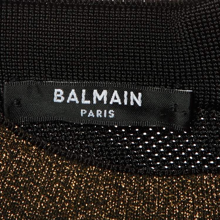 Pre Owned Balmain Black Knit & Lurex Trim Detail Mini Dress M