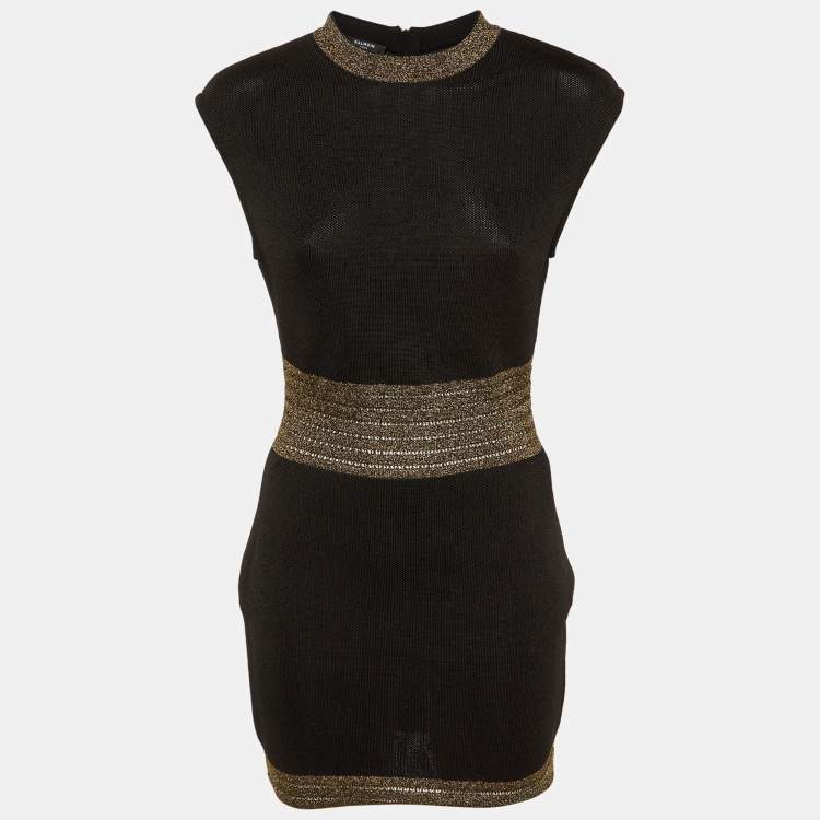 Pre Owned Balmain Black Knit & Lurex Trim Detail Mini Dress M