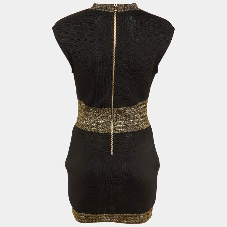 Pre Owned Balmain Black Knit & Lurex Trim Detail Mini Dress M