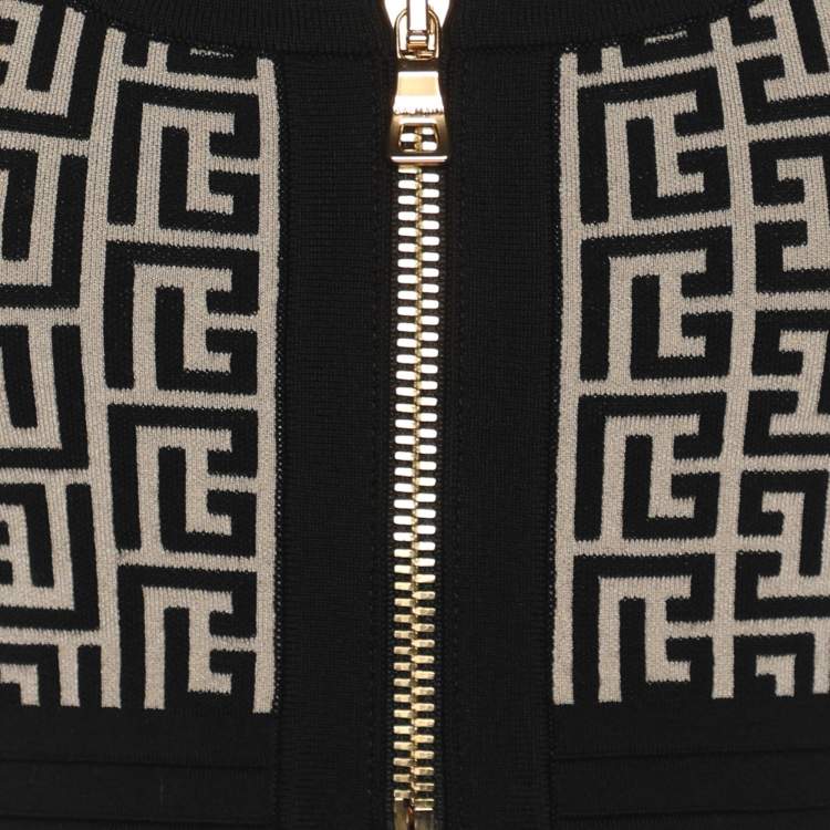 Pre Owned Balmain Black/Beige Wool jacquard Knit Crank Top S