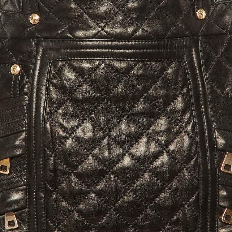 Pre Owned Balmain Black Quilted Leather Mini Skirt M