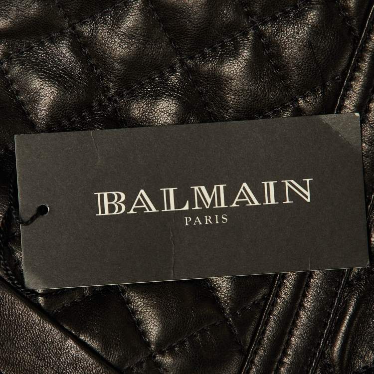 Pre Owned Balmain Black Quilted Leather Mini Skirt M