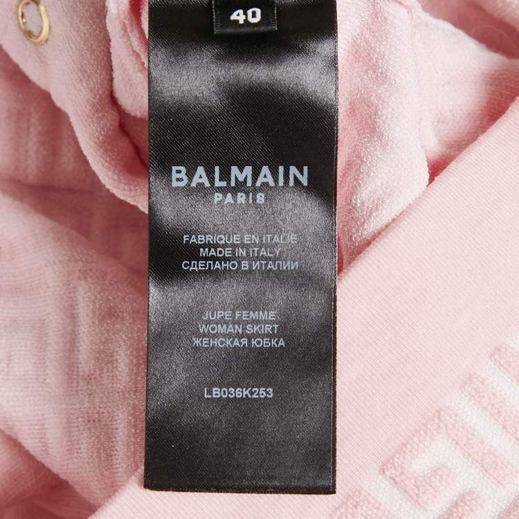 Pre Owned Balmain Pink Monogram Jacquard Knit Mini Skirt M