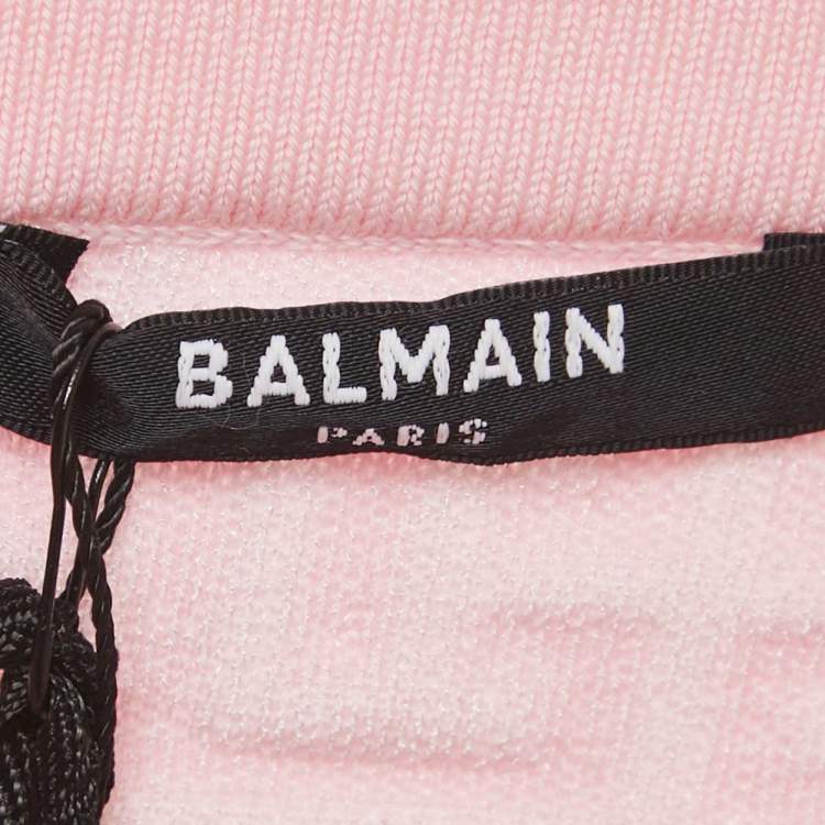 Pre Owned Balmain Pink Monogram Jacquard Knit Mini Skirt M