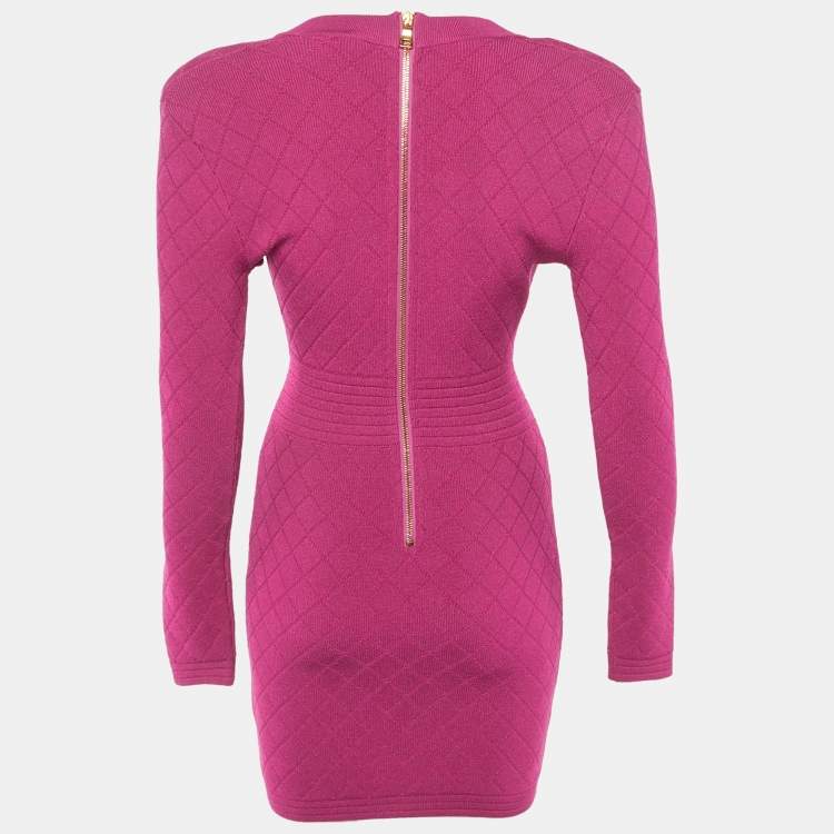 Pre Owned Balmain Pink Plunge Neck Knit Mini Dress S 