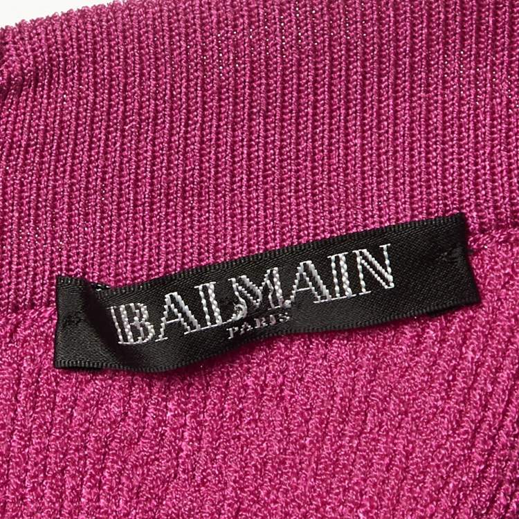 Pre Owned Balmain Pink Plunge Neck Knit Mini Dress S 