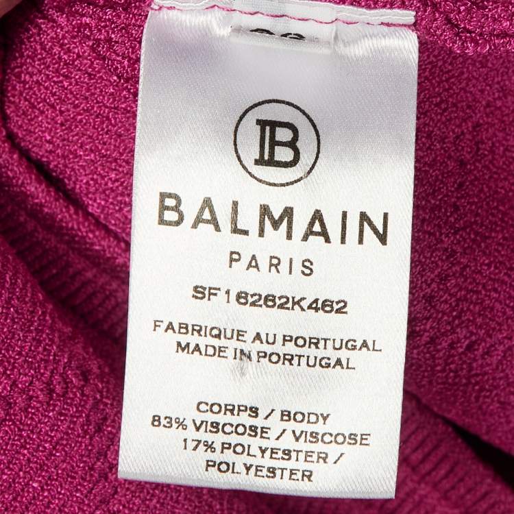 Pre Owned Balmain Pink Plunge Neck Knit Mini Dress S 