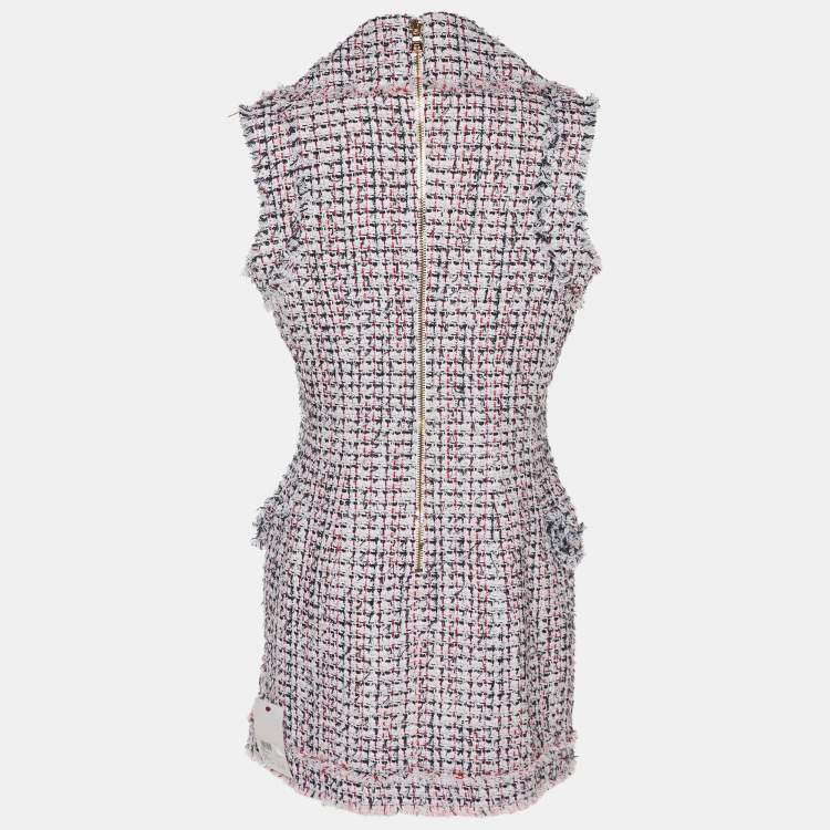 مملوكة مسبقًا Balmain White/Multicolor Tweed Sleeveless Mini Dress M