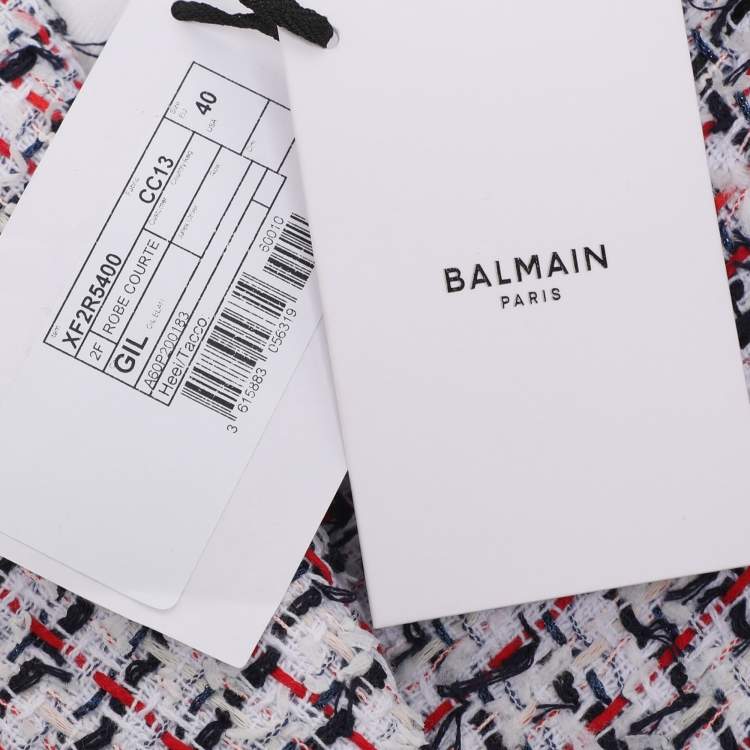 مملوكة مسبقًا Balmain White/Multicolor Tweed Sleeveless Mini Dress M