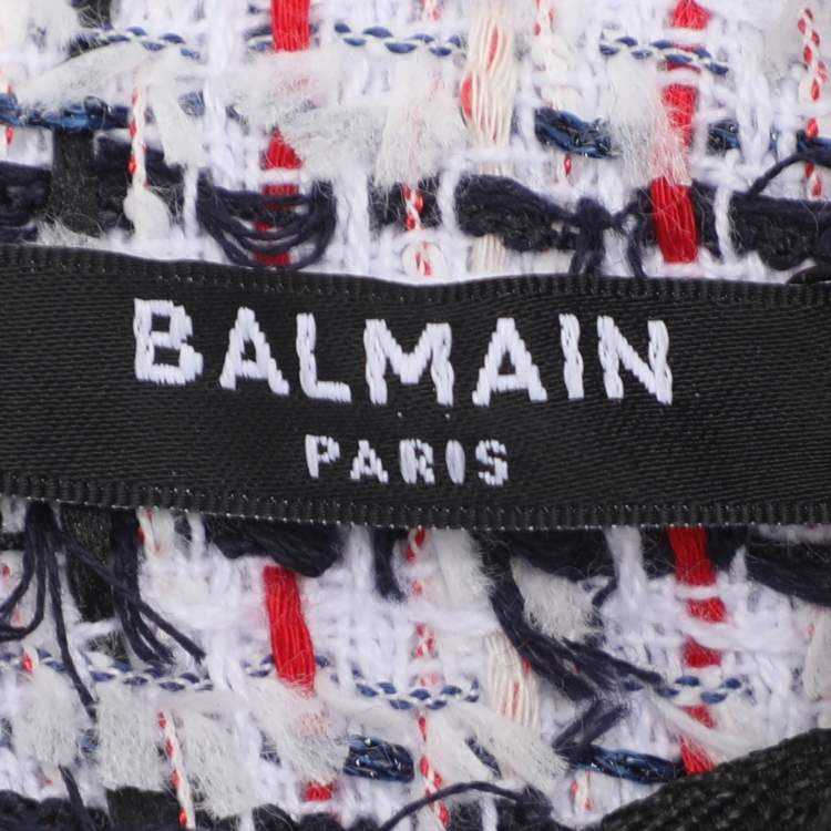 مملوكة مسبقًا Balmain White/Multicolor Tweed Sleeveless Mini Dress M