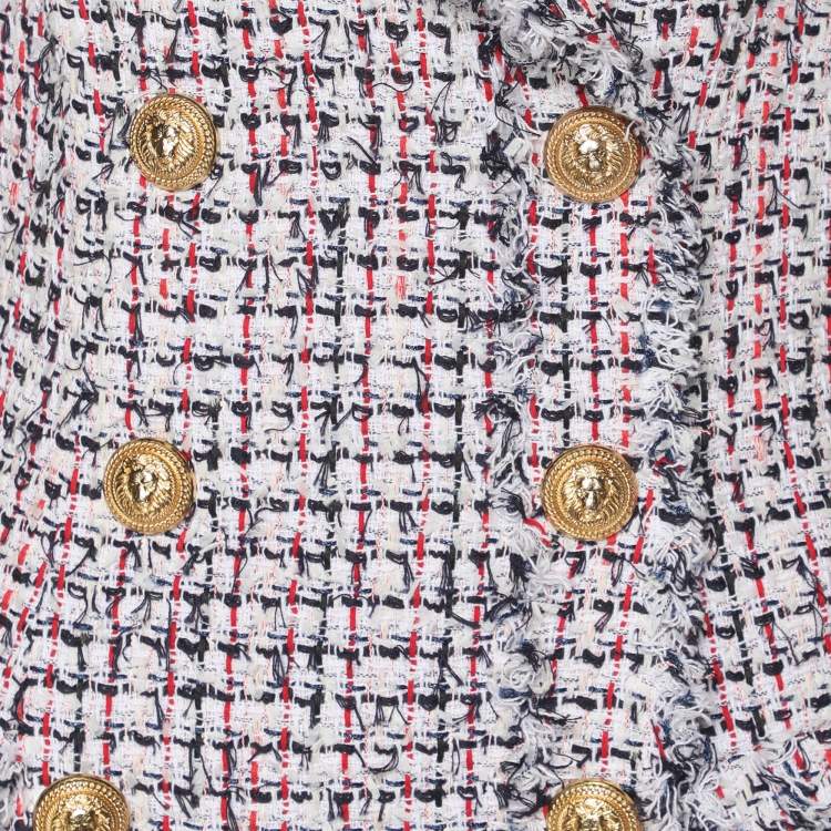 مملوكة مسبقًا Balmain White/Multicolor Tweed Sleeveless Mini Dress M