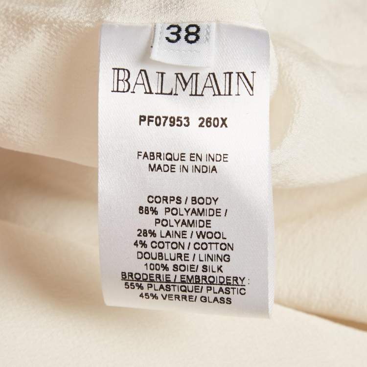 مملوكة مسبقًا Balmain Off White Tweed Embellished Open Front Jacket M