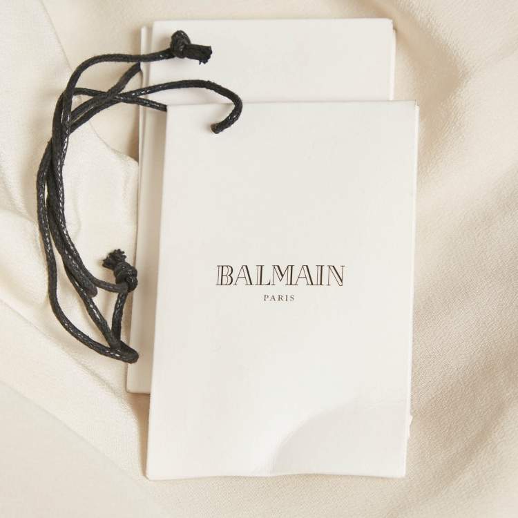 مملوكة مسبقًا Balmain Off White Tweed Embellished Open Front Jacket M