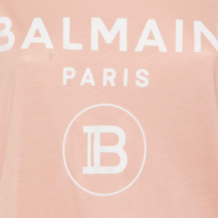 Pre Owned Balmain Peach Logo Applique Cotton Sleeveless T-Shirt M 