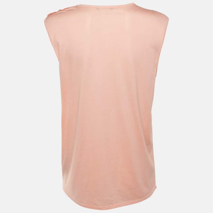Pre Owned Balmain Peach Logo Applique Cotton Sleeveless T-Shirt M 