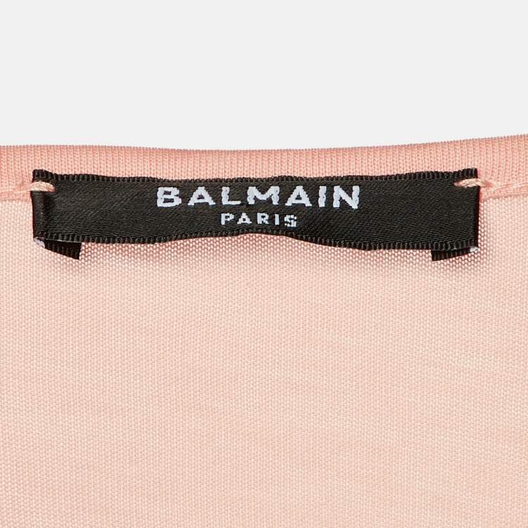 Pre Owned Balmain Peach Logo Applique Cotton Sleeveless T-Shirt M 
