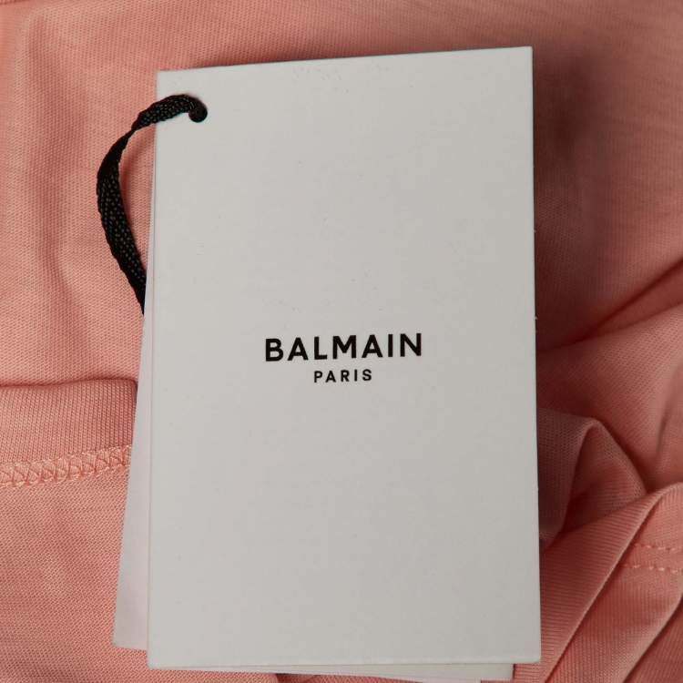 Pre Owned Balmain Peach Logo Applique Cotton Sleeveless T-Shirt M 